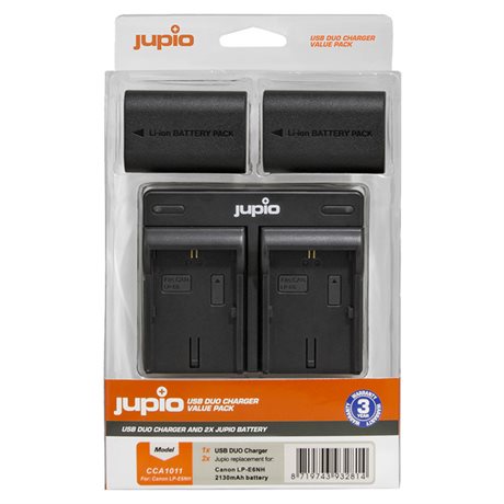 Jupio LP-E6NH Canon kit, 2st batterier+dubbelladdare