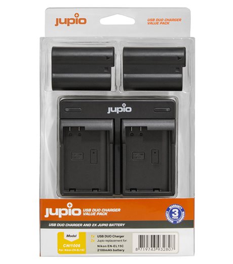 Jupio EN-EL15C Nikon kit, 2st batt+dubbelladdare