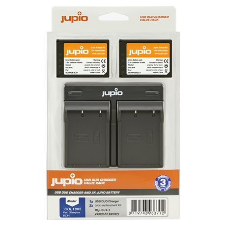 Jupio BLX-1 Olympus kit, 2st batterier+dubbelladdare